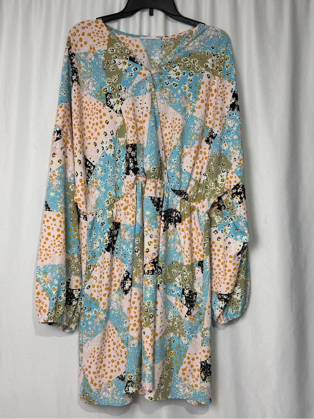 Chic Soul Patchwork Colorful Boho Midi Dress Long Sleeves Plus Size 3X
